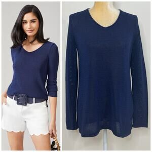 J. McLaughlin Callum Pullover Sweater Size M Navy Blue Knit Breathable